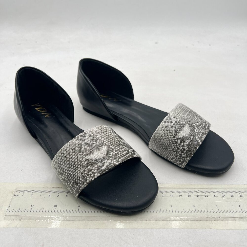 YDN Serpentine & Black Western Open Toe D'Orsay Casual Flat Sandals Slip on Shoe - Picture 4 of 8